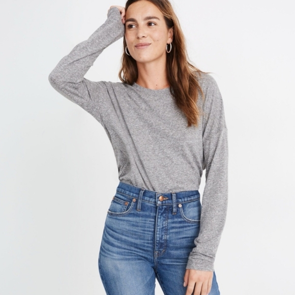 Rivet & Thread Madewell Gray Ex Boyfriend Long Sleeve Tee Shirt NWOT! - Picture 2 of 9